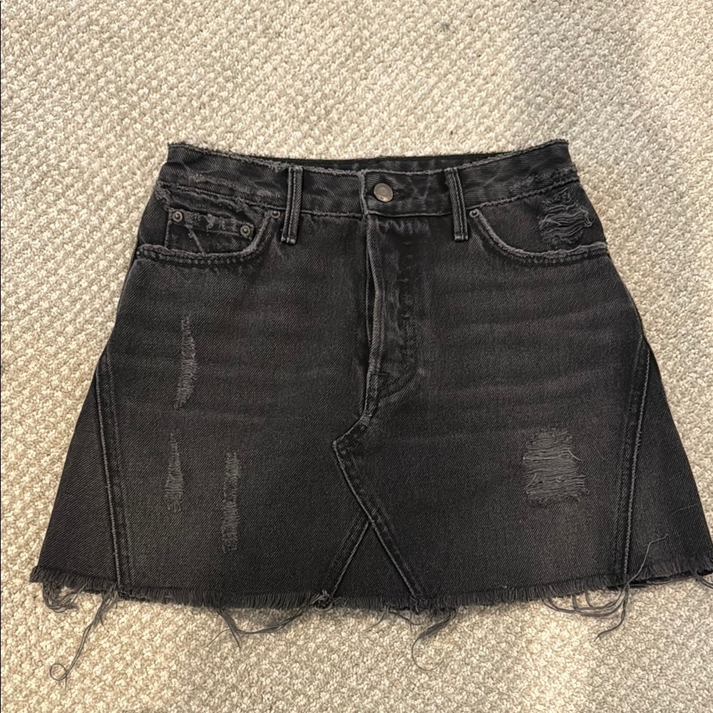 Distressed Black Denim Skirt
